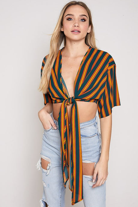 Striped Willow Front-tie Shirt - Septembers Love Shop